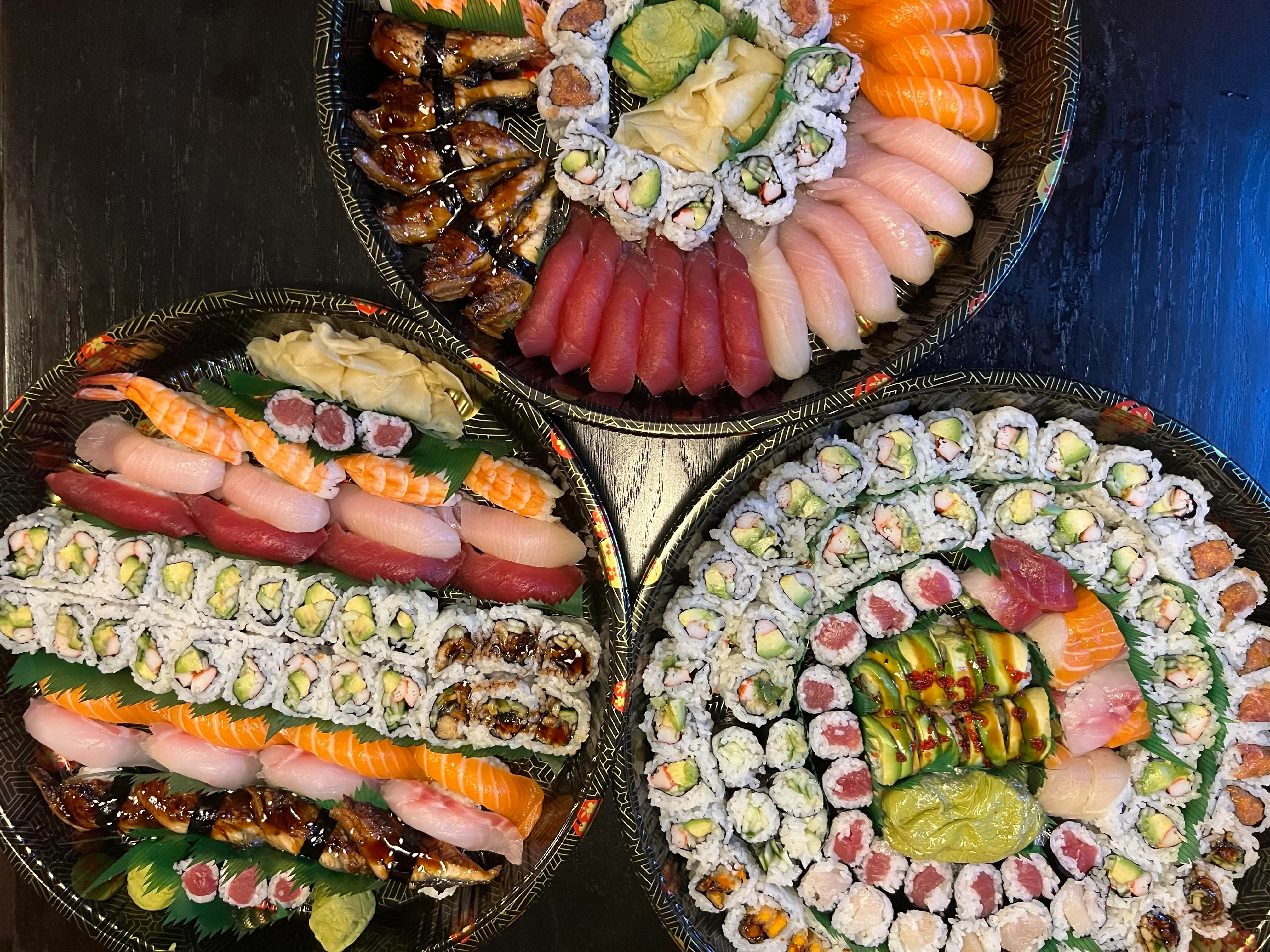 Assorted Japanese sushi platter with nigiri and rolls