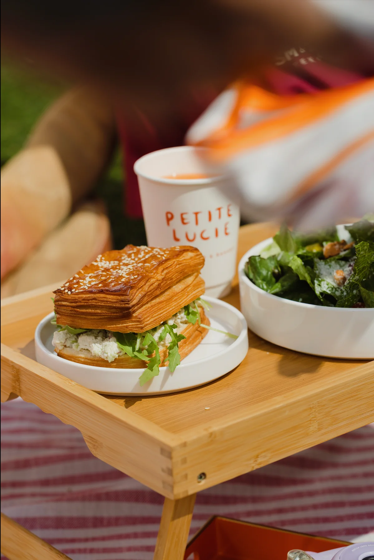 Savory French croissant sandwich with arugula