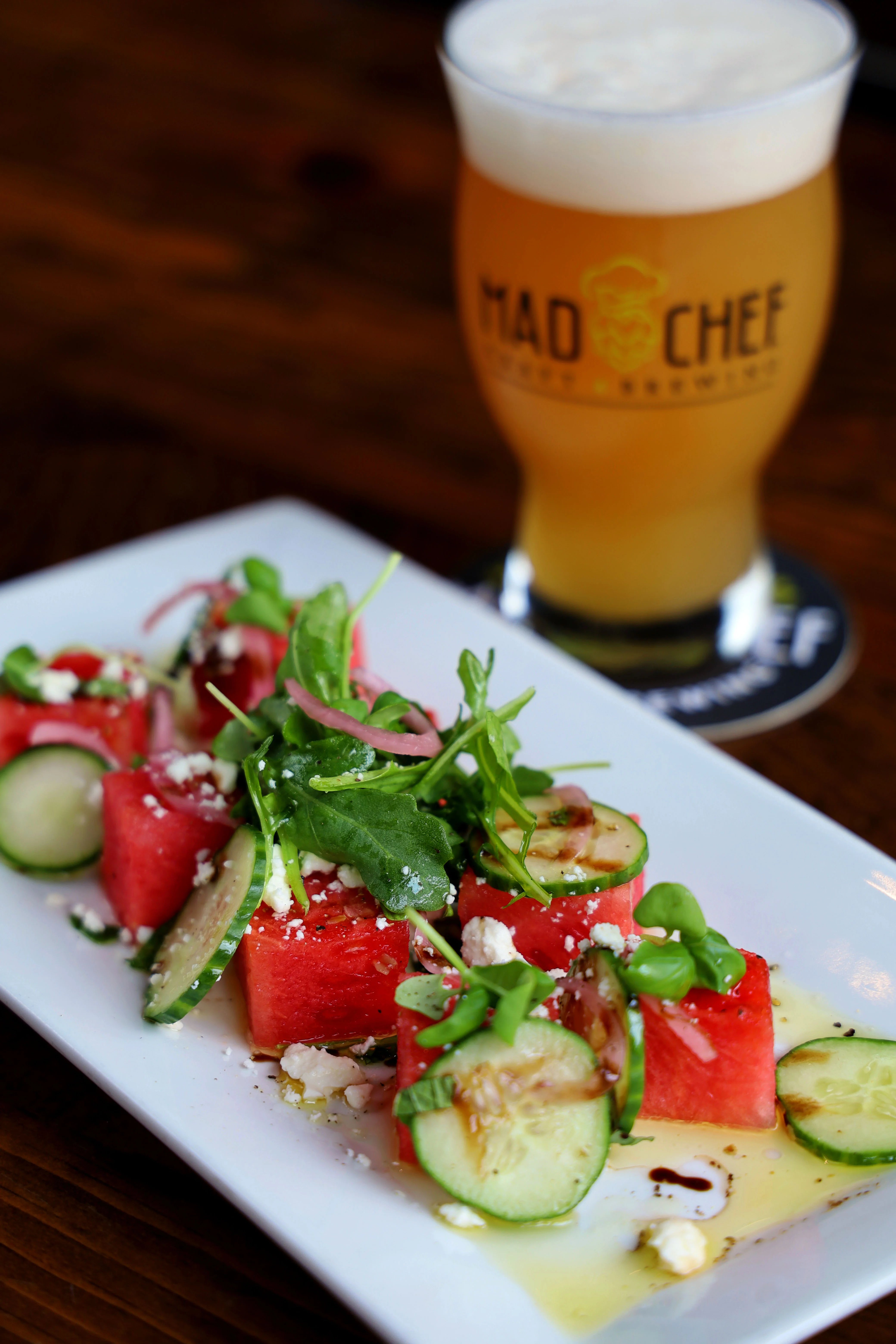 Refreshing watermelon salad with feta and arugula