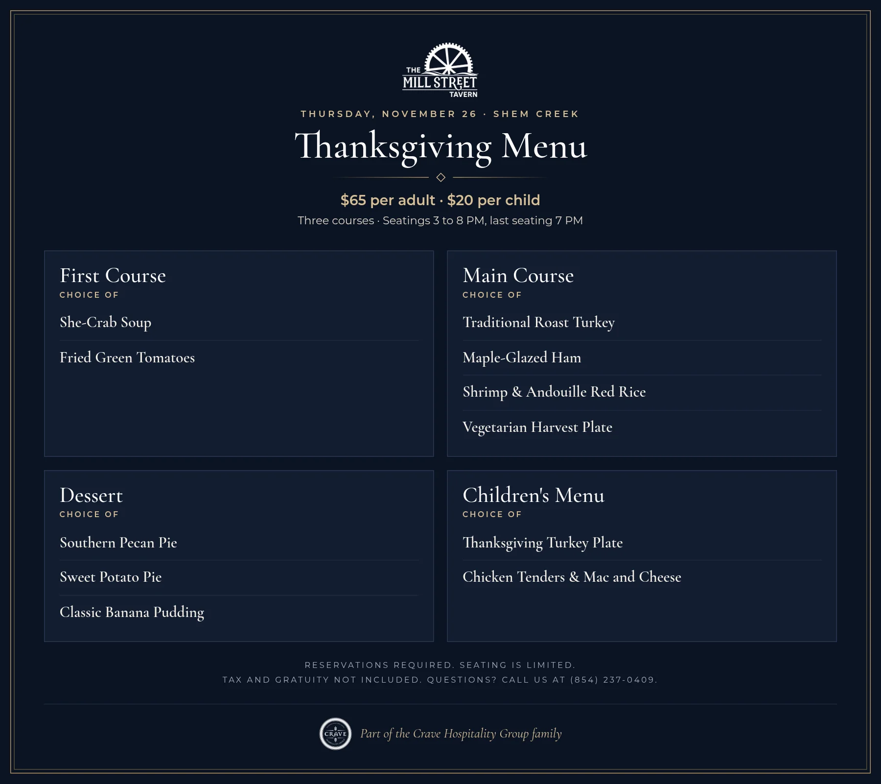Thanksgiving dinner menu card