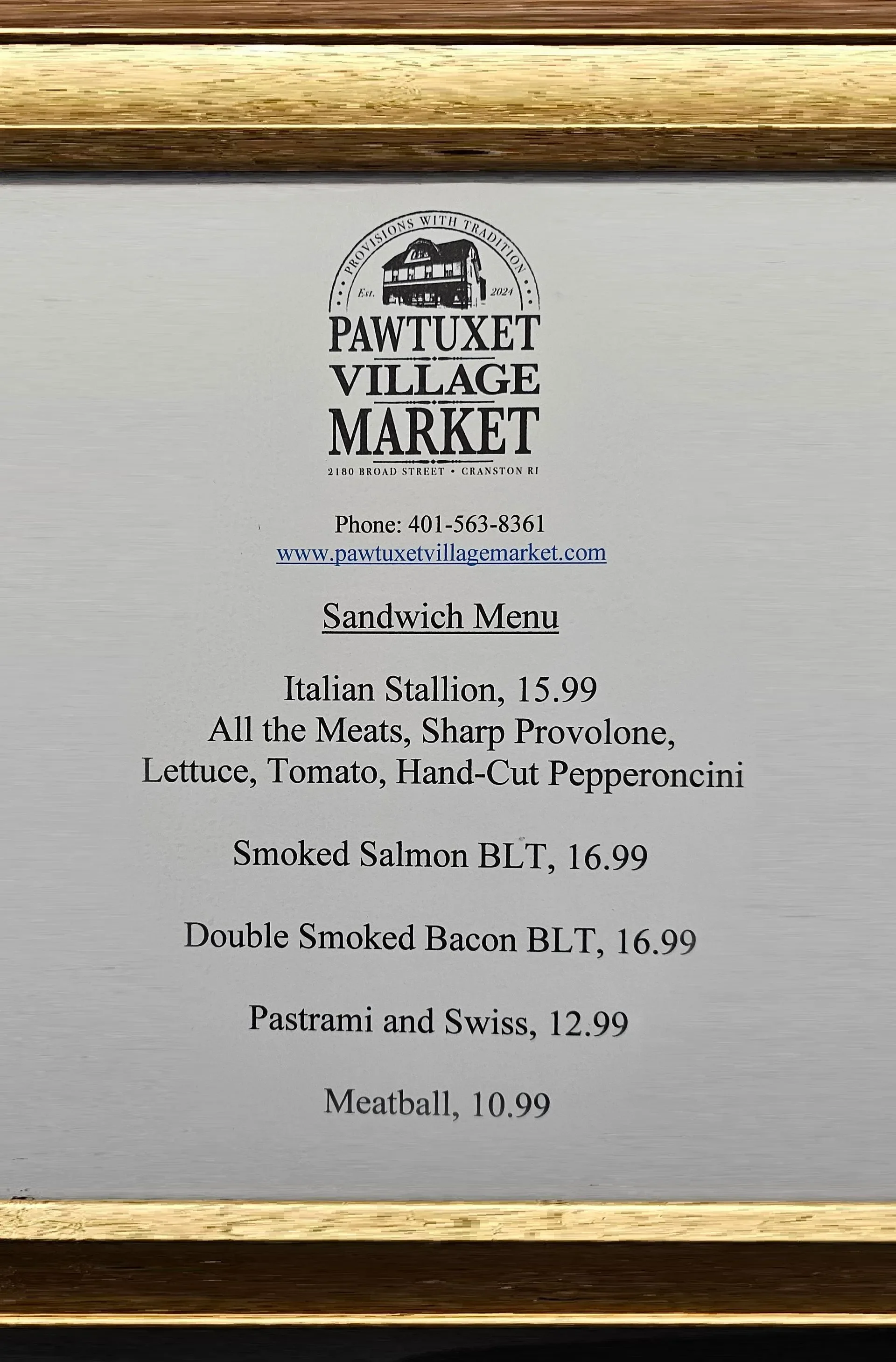 Sandwich menu at Pawtuxet Village Market in Cranston, RI