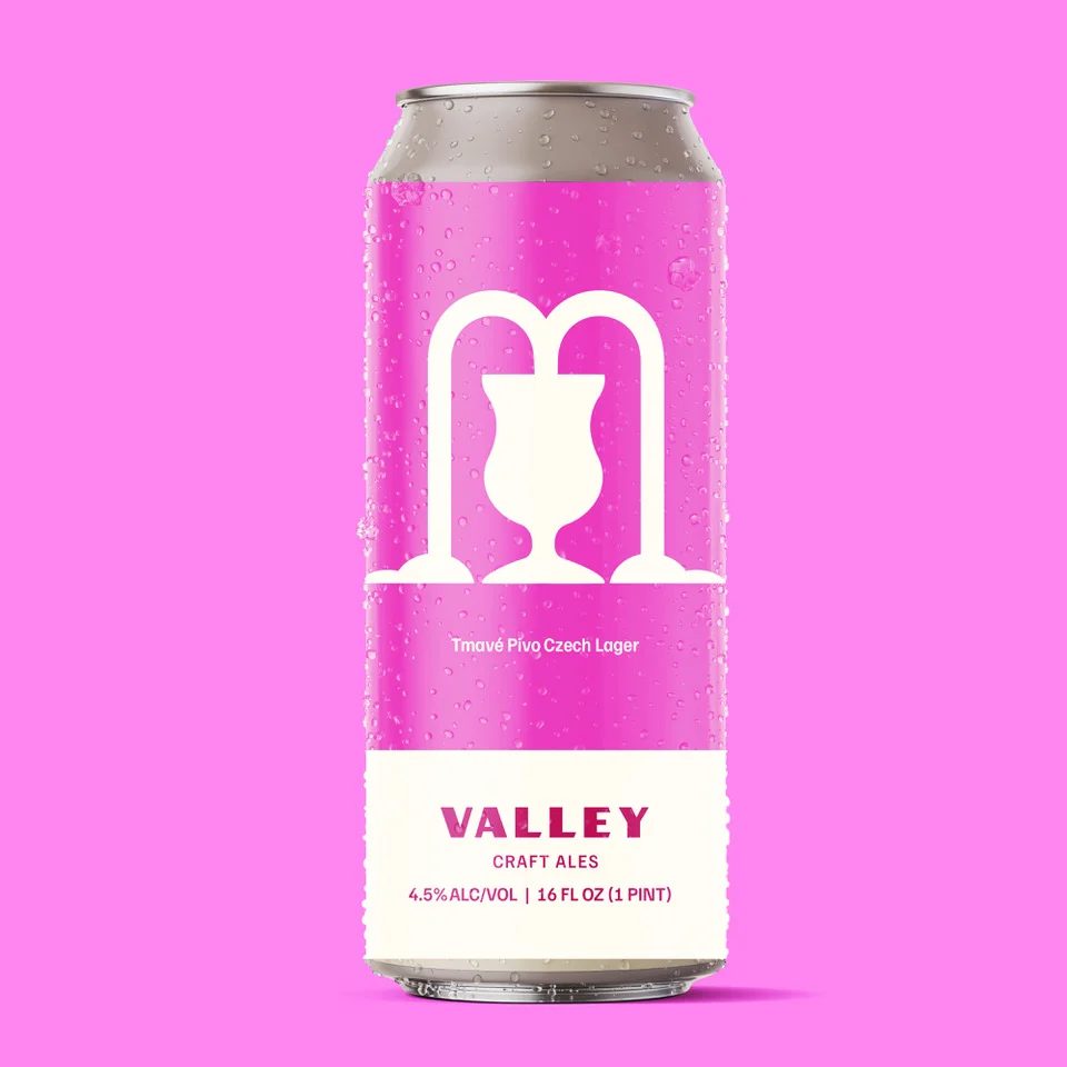 Czech lager beer can with vibrant pink design