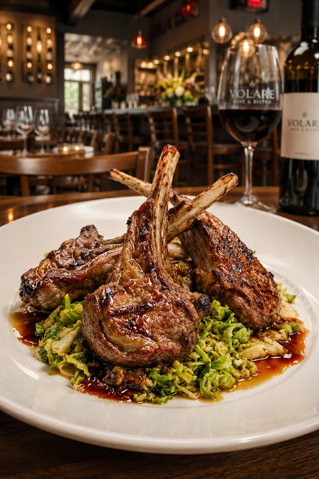 Grilled lamb chops served on a bed of greens