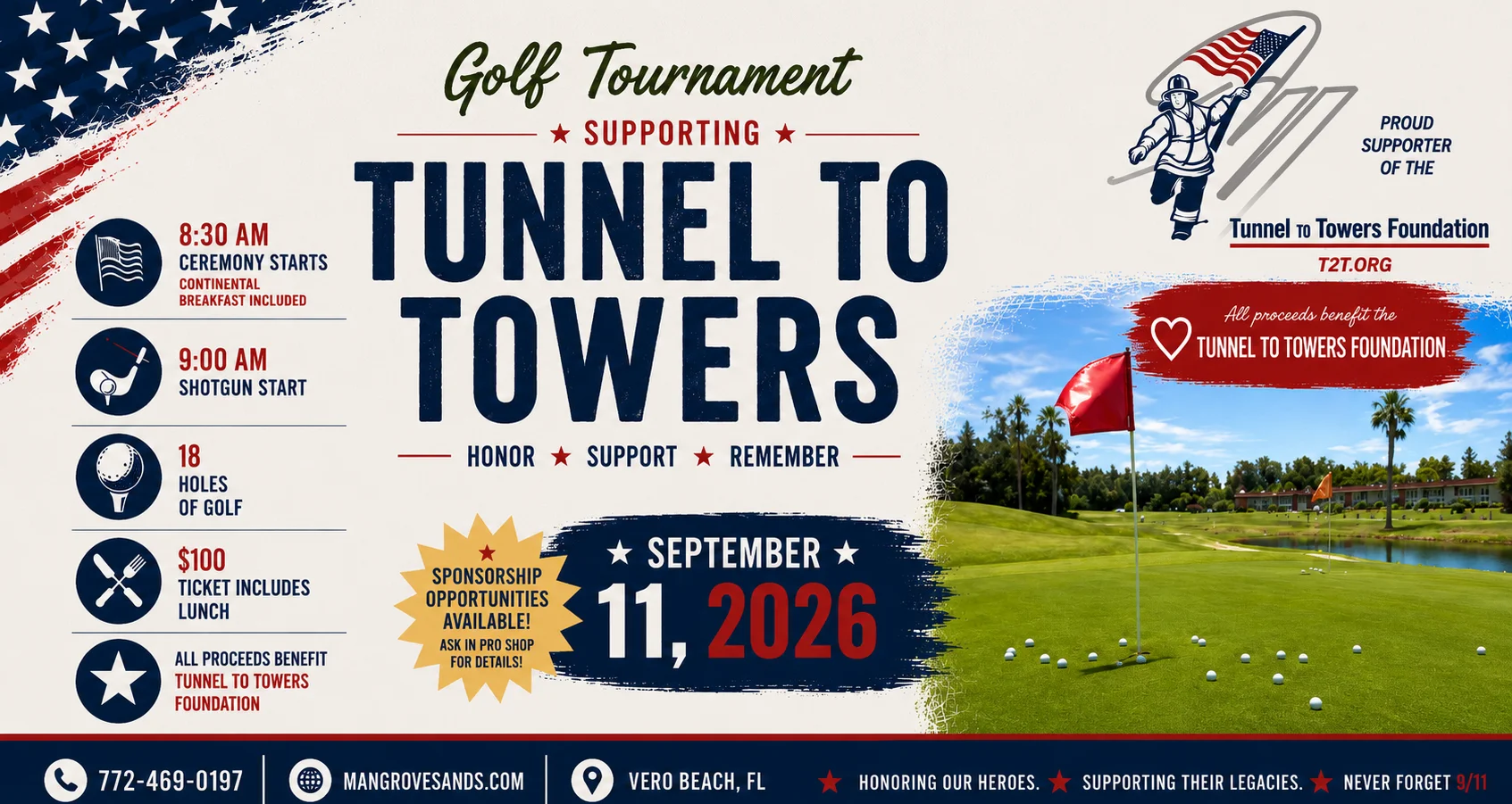 Golf tournament flyer supporting Tunnel to Towers Foundation
