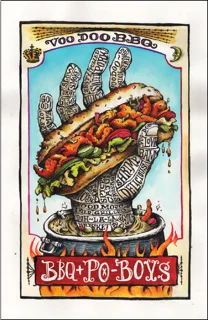 Illustration representing VooDoo BBQ’s Cajun-style BBQ Po’Boy sandwich, part of the Pensacola menu.