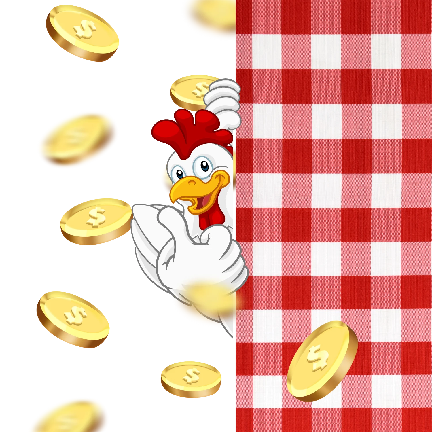 Chicken and gold coins illustration