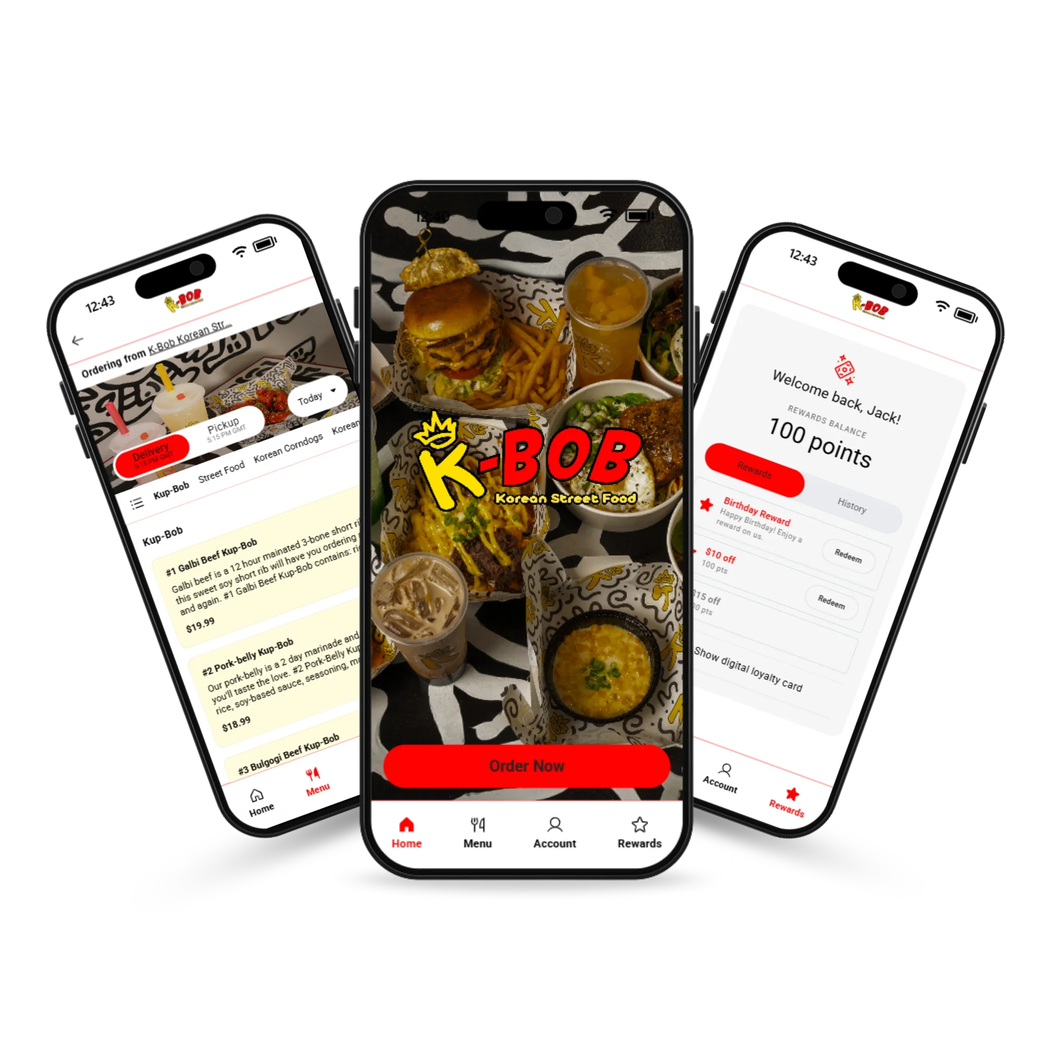 Mobile app showcasing a delicious cheeseburger from K-Bob