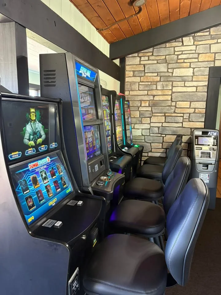 Row of slot machines in a gaming area