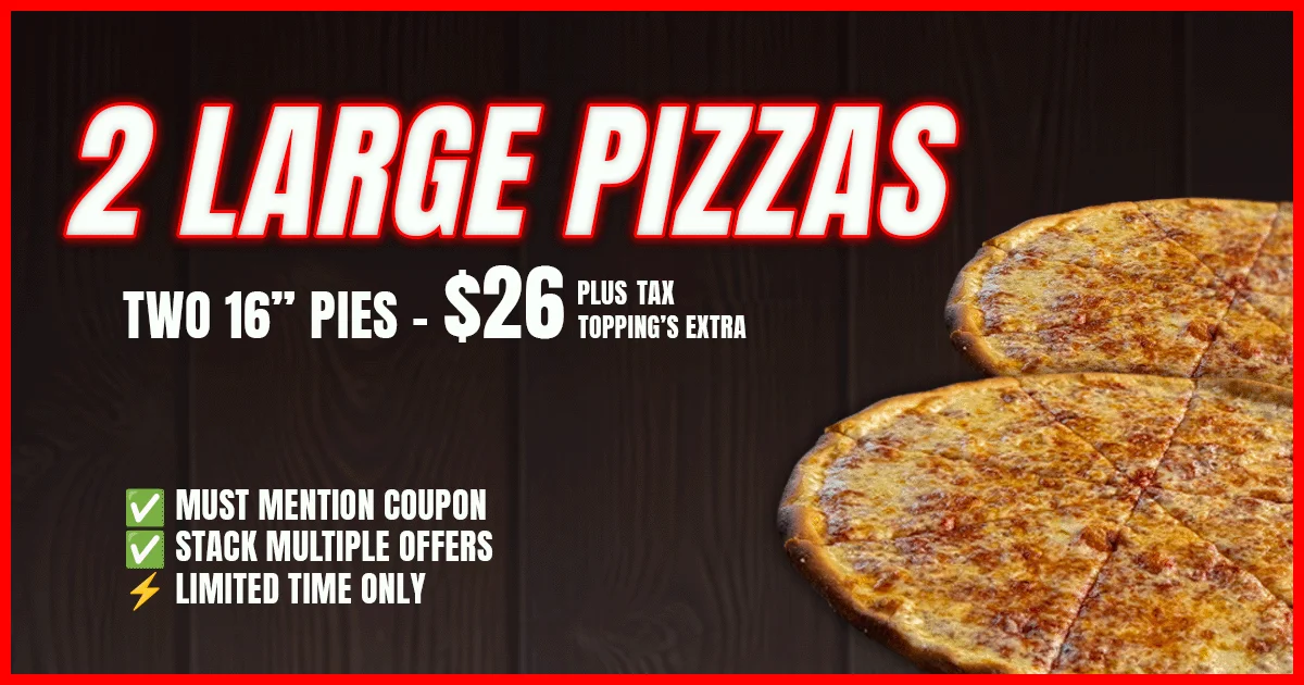 Two large cheese pizzas on a wooden table