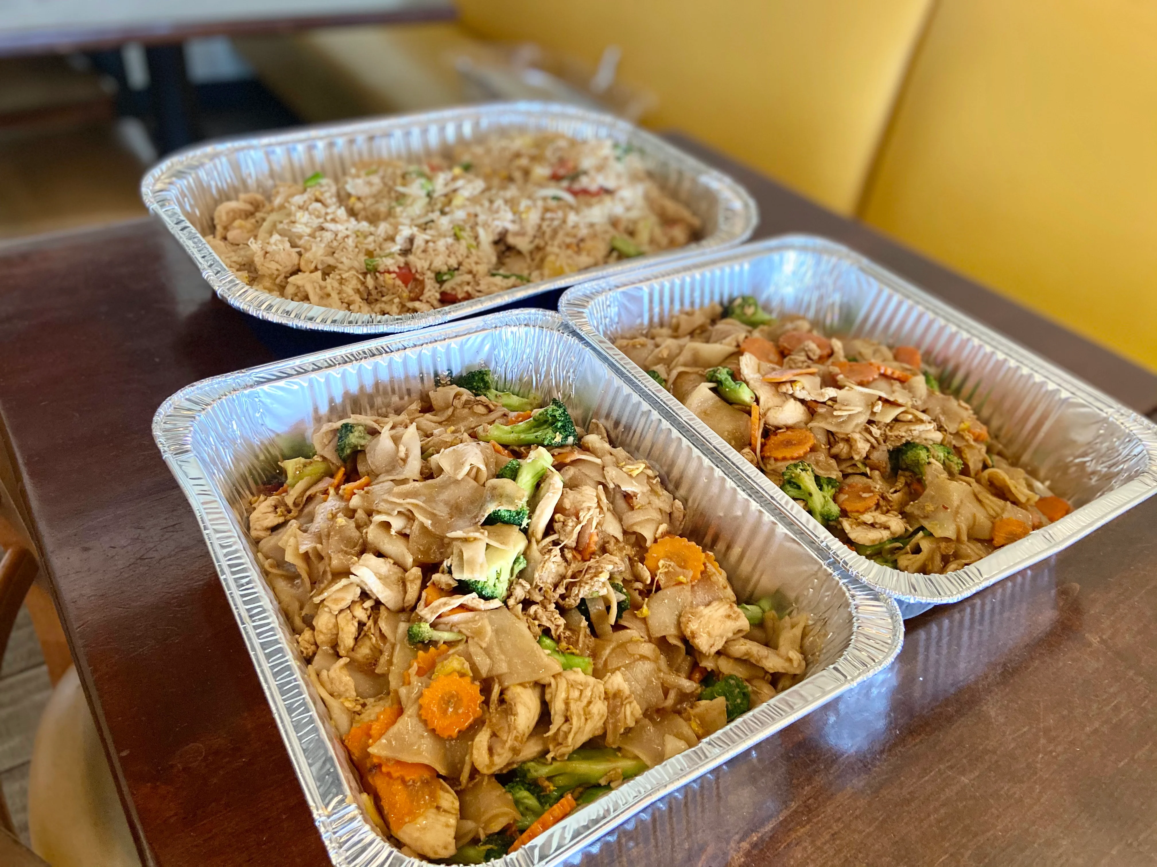 Delicious Thai chicken pad see ew with vegetables