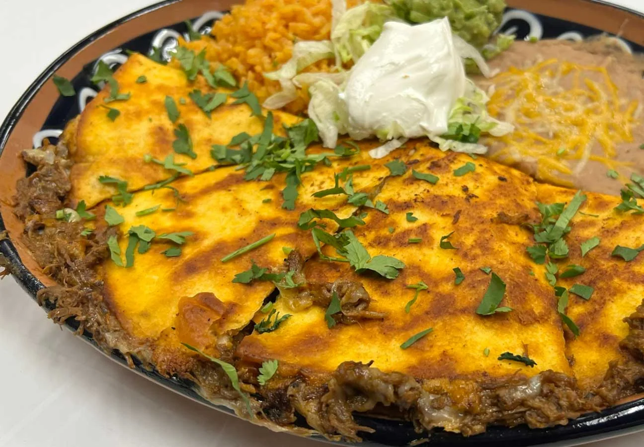 Delicious Mexican enchiladas with beef and toppings