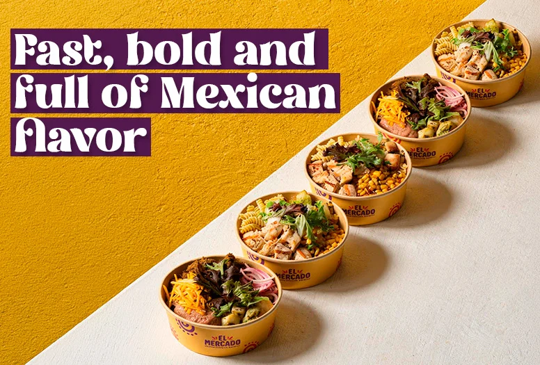 Catering message with food images and contact information for a restaurant.