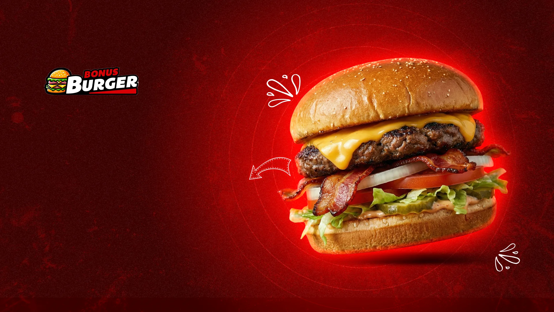 Juicy cheeseburger with bacon and fresh toppings