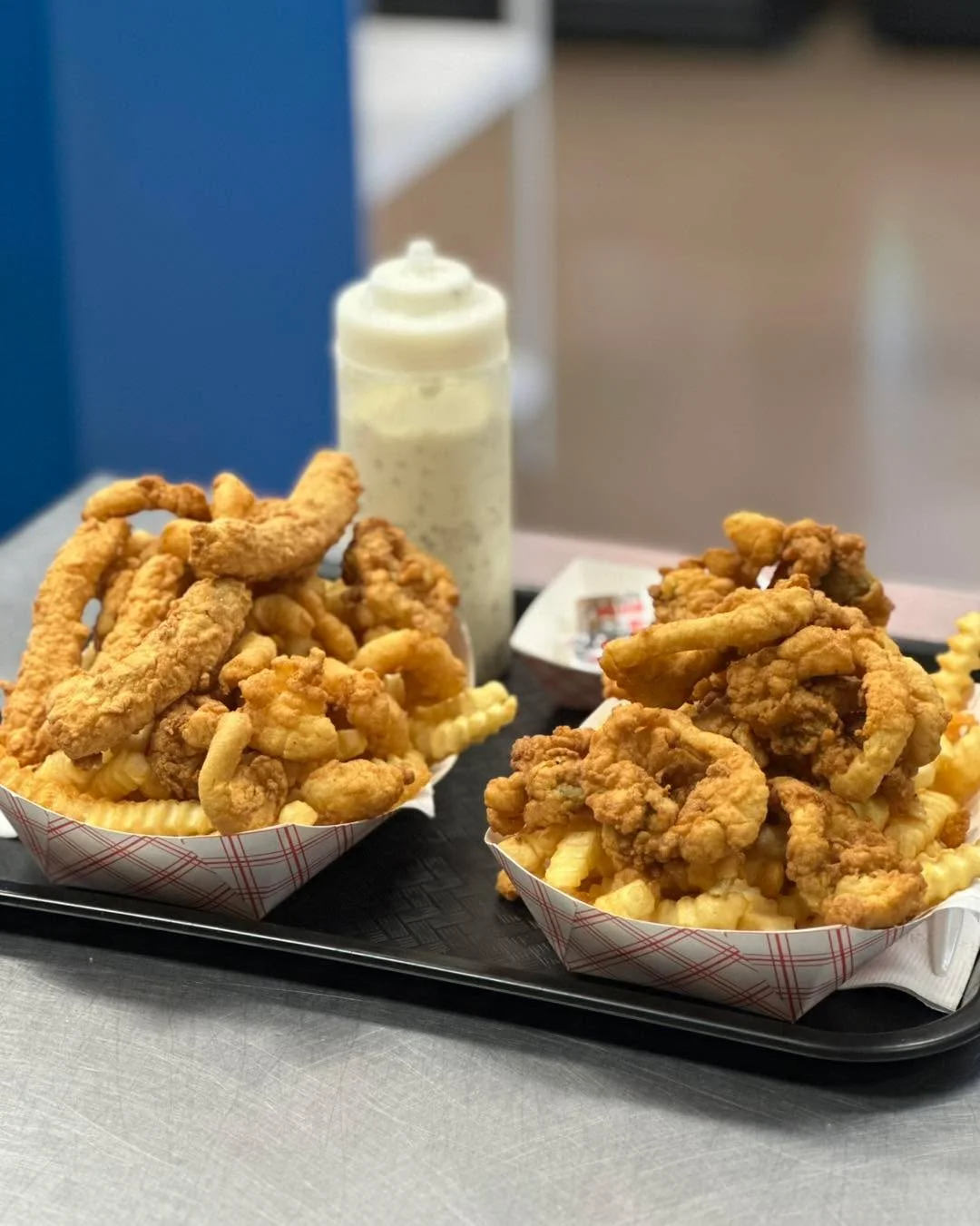 Southern fried catfish with crinkle-cut fries