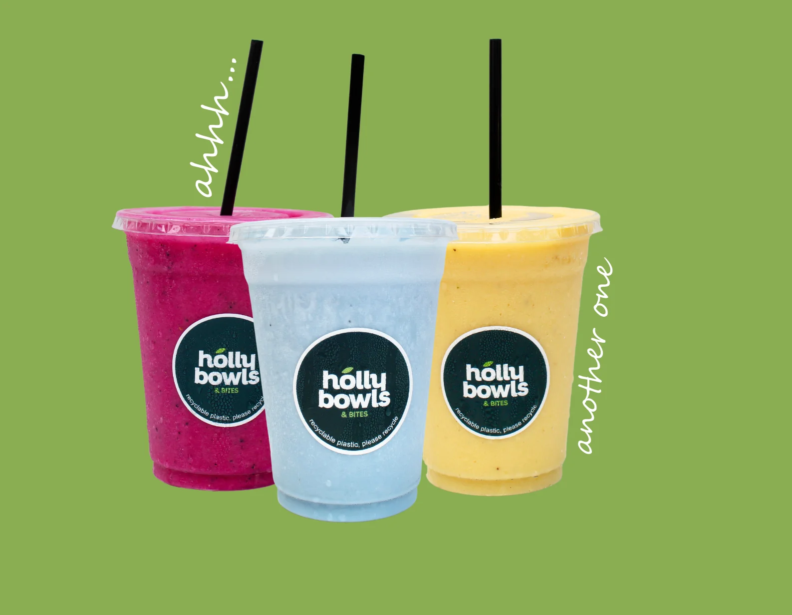 Image of a phone screen showing the ordering online app called Local by Toast, an acai bowl, and Holly Bowl loyalty card.