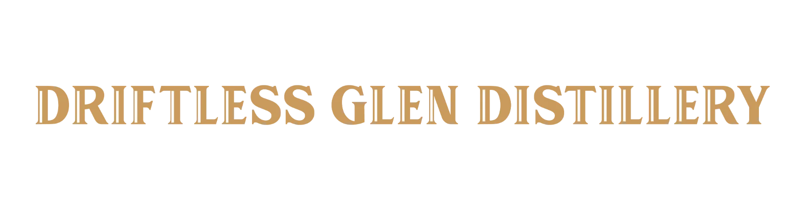 The Driftless Glen Distillery long logo in all capital letters with tan highlights