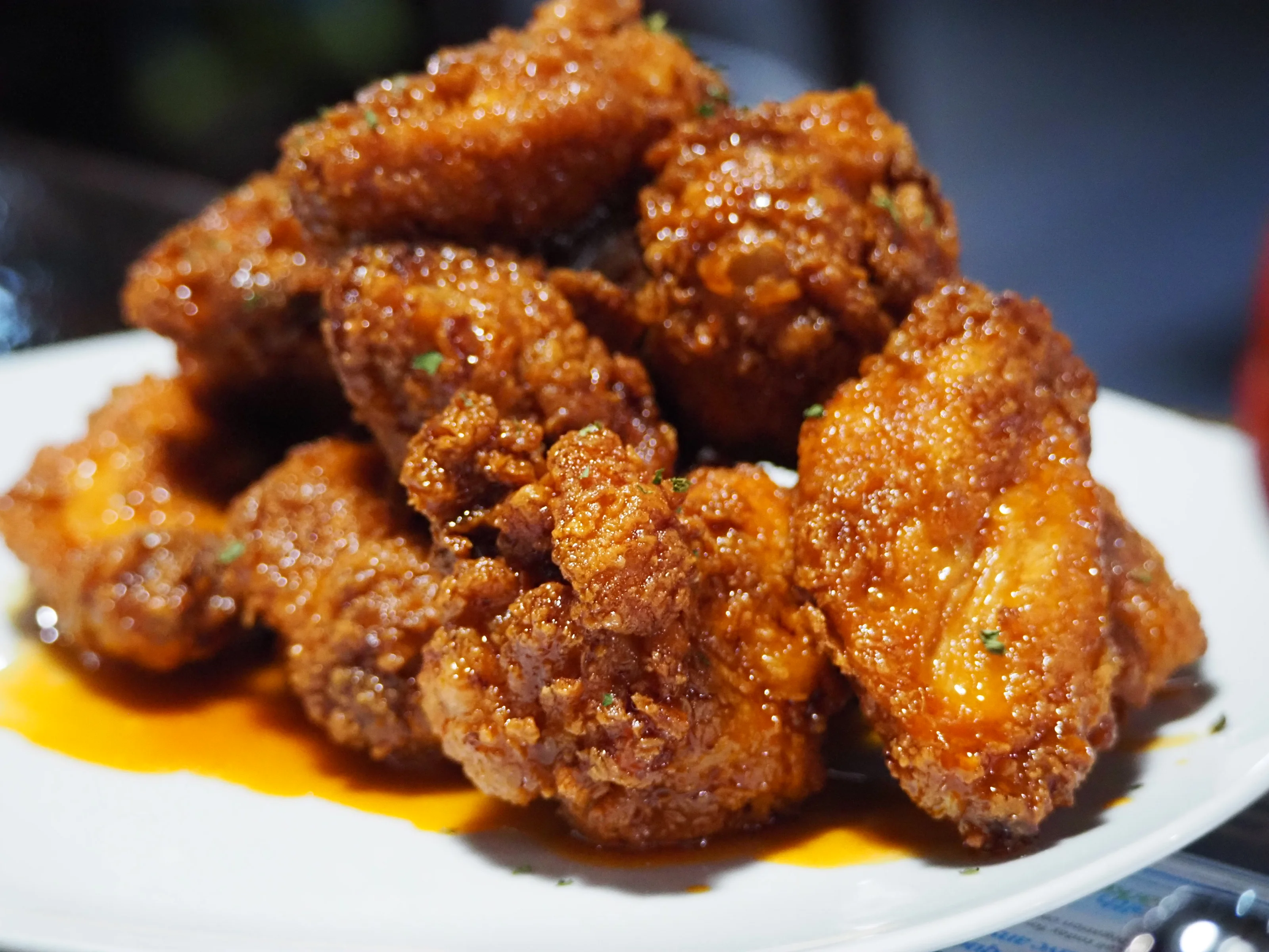 Crispy Korean fried chicken with spicy sauce