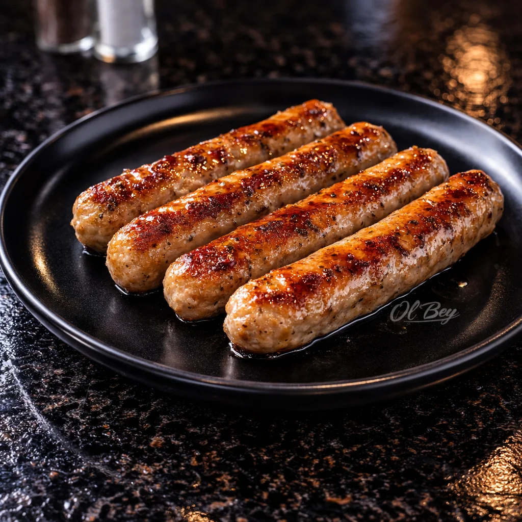 A plate featuring grilled sausage links that are browned and juicy.