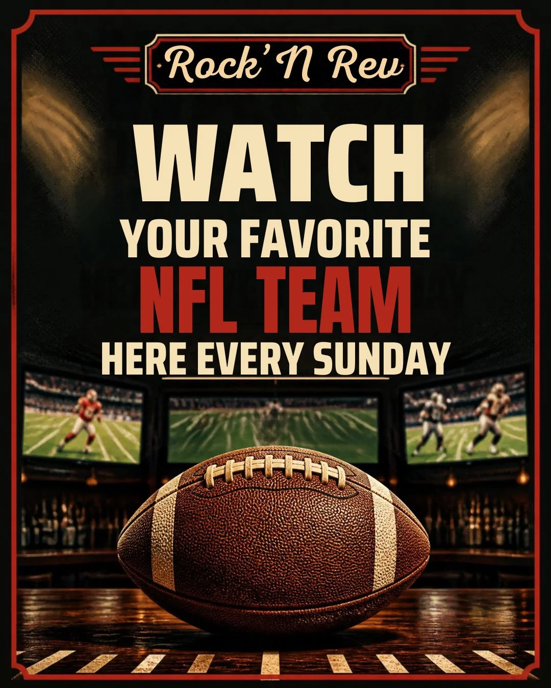 Restaurant sports bar poster promoting Sunday NFL game viewing
