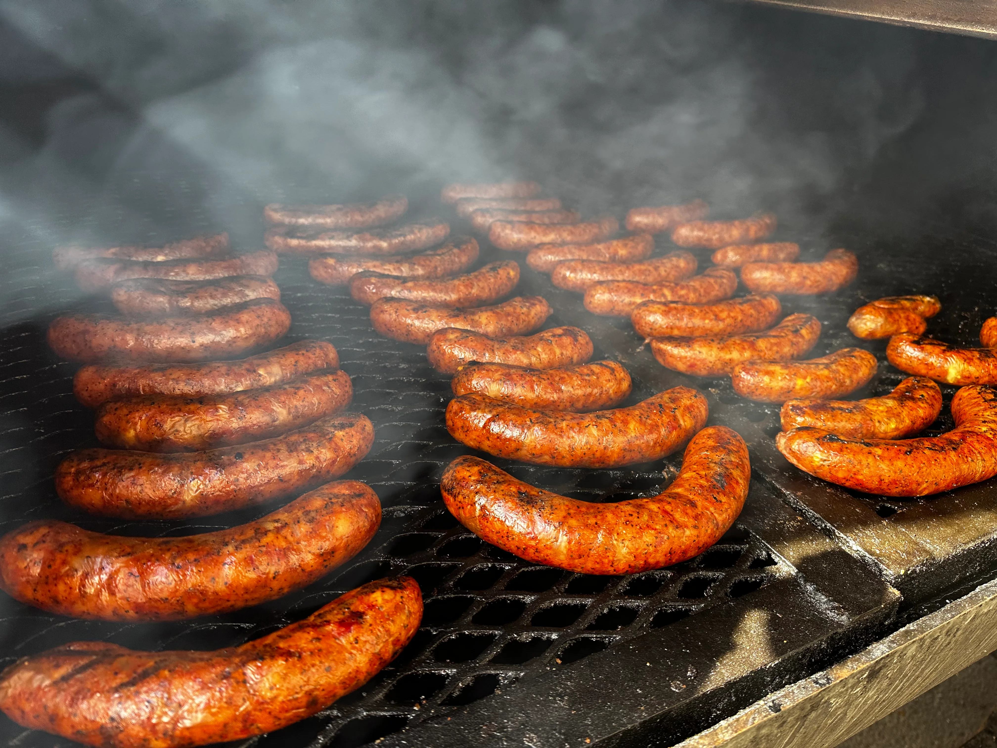 Grilled Mexican chorizo sausages on a barbecue