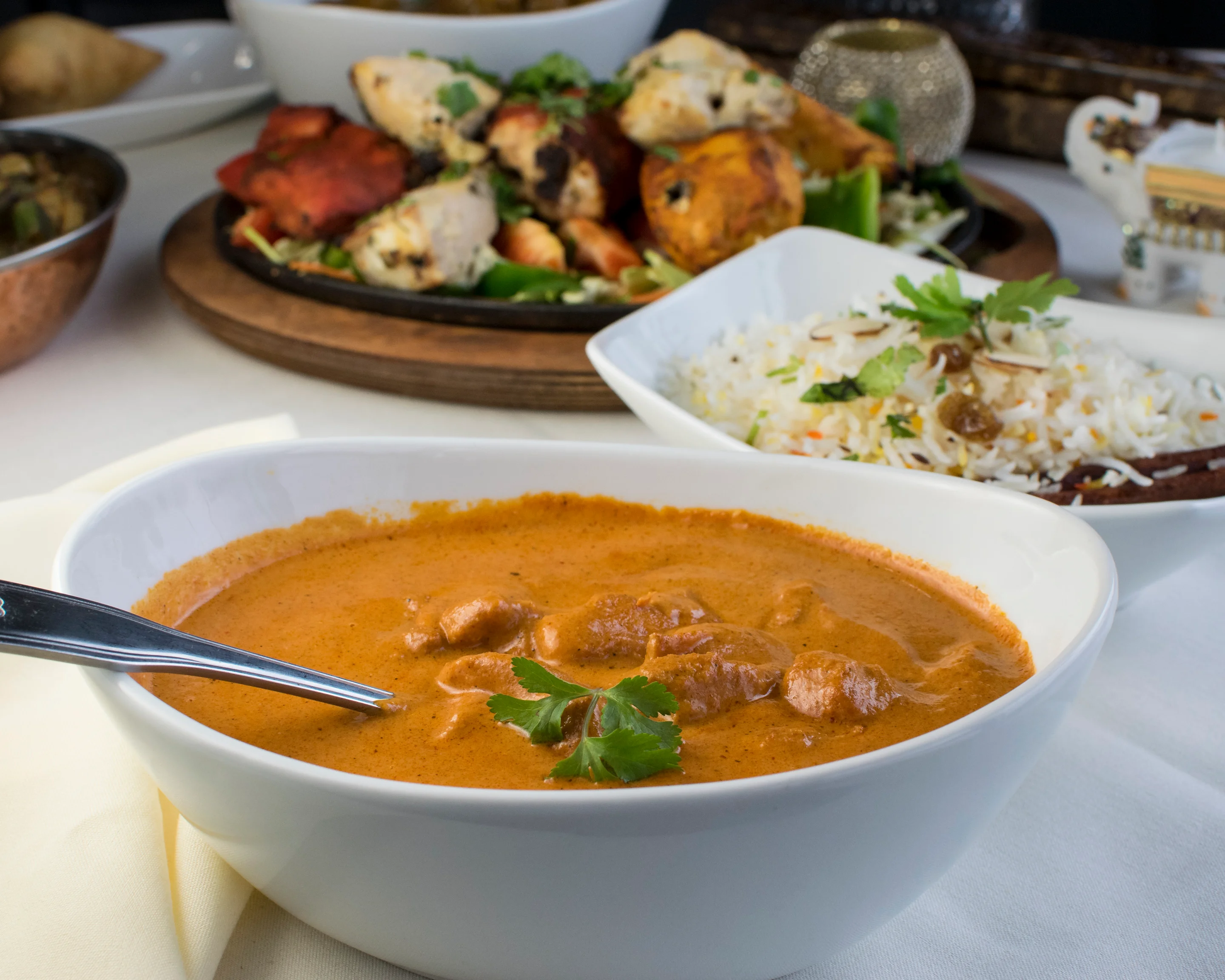 Creamy butter chicken curry served with basmati rice