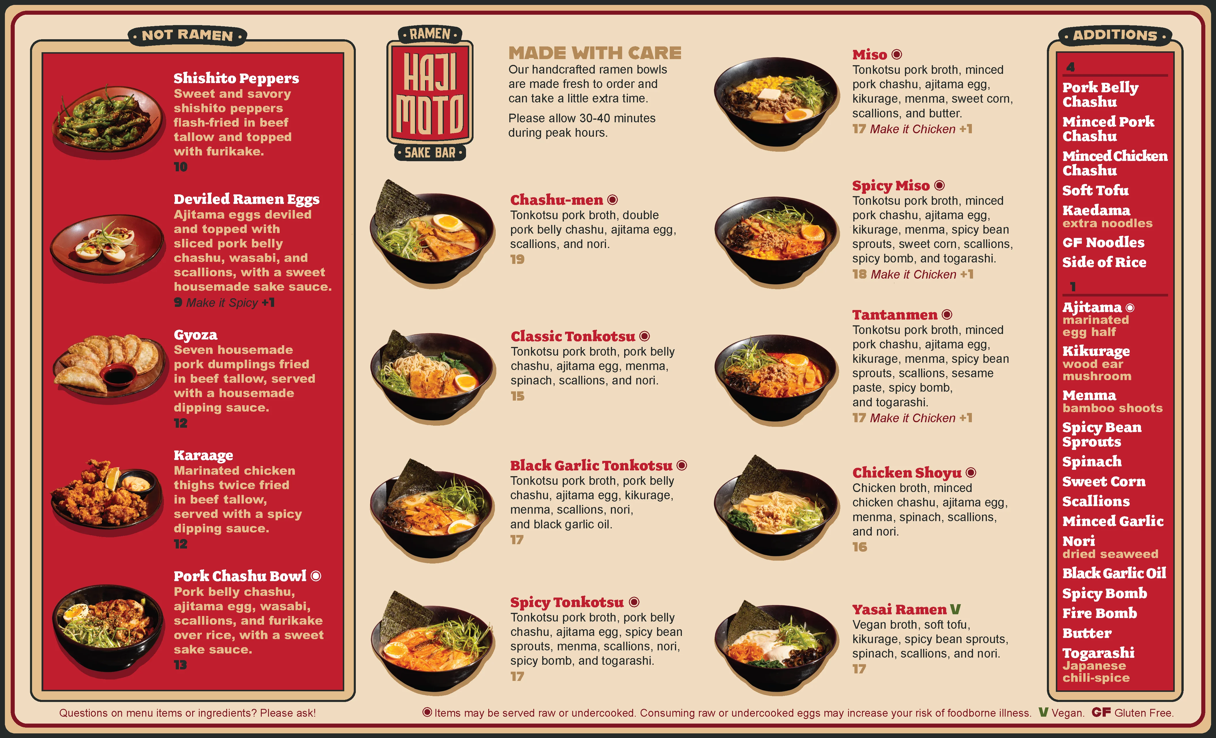 Menu cover of Haji Moto restaurant featuring vibrant design and logo.