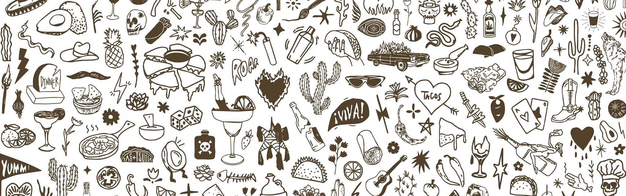Colorful doodles of Mexican cuisine and culture elements