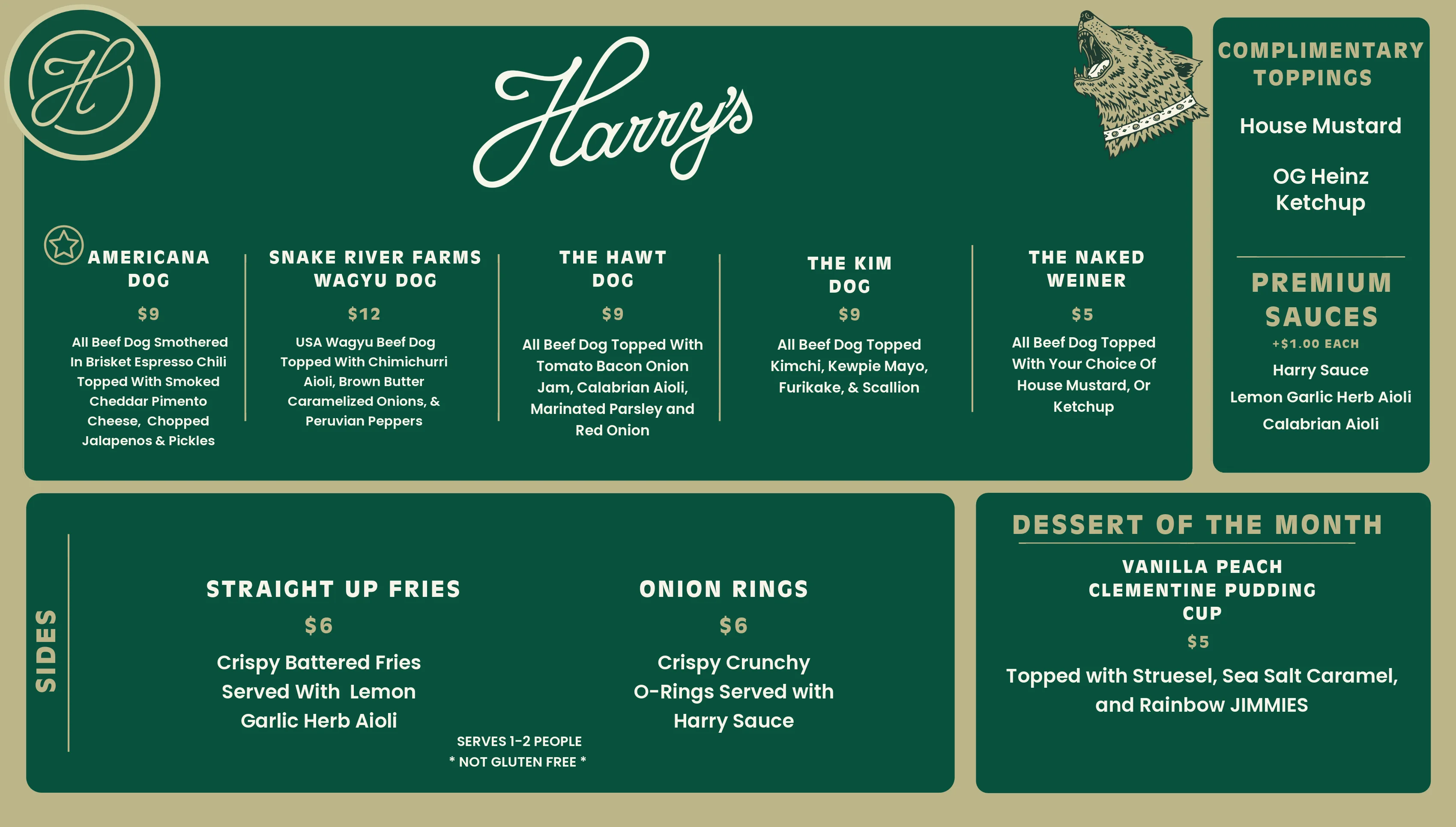 Revised restaurant menu featuring various dishes and prices.