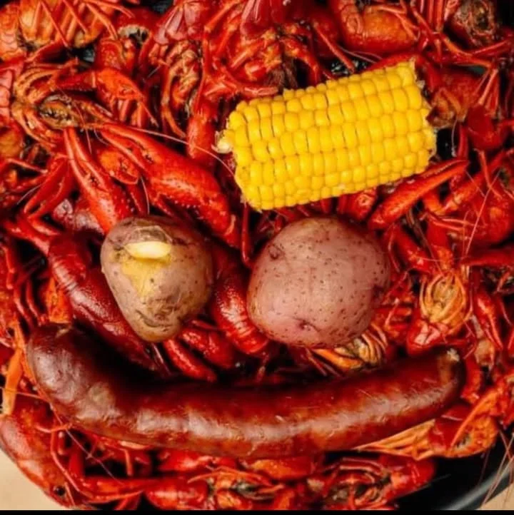 Louisiana crawfish boil with sausage and corn