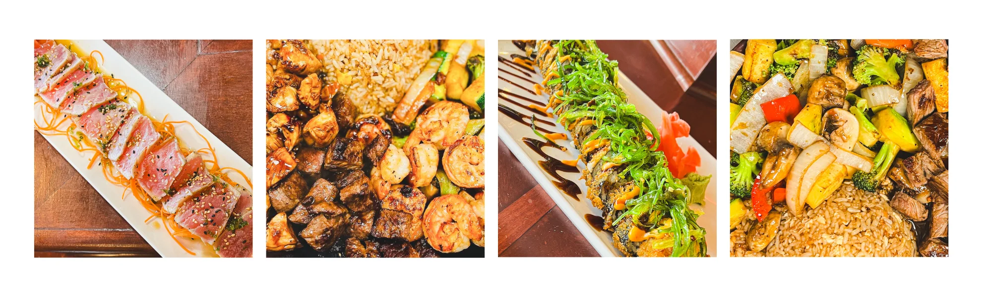 Assorted sushi rolls and grilled hibachi platter