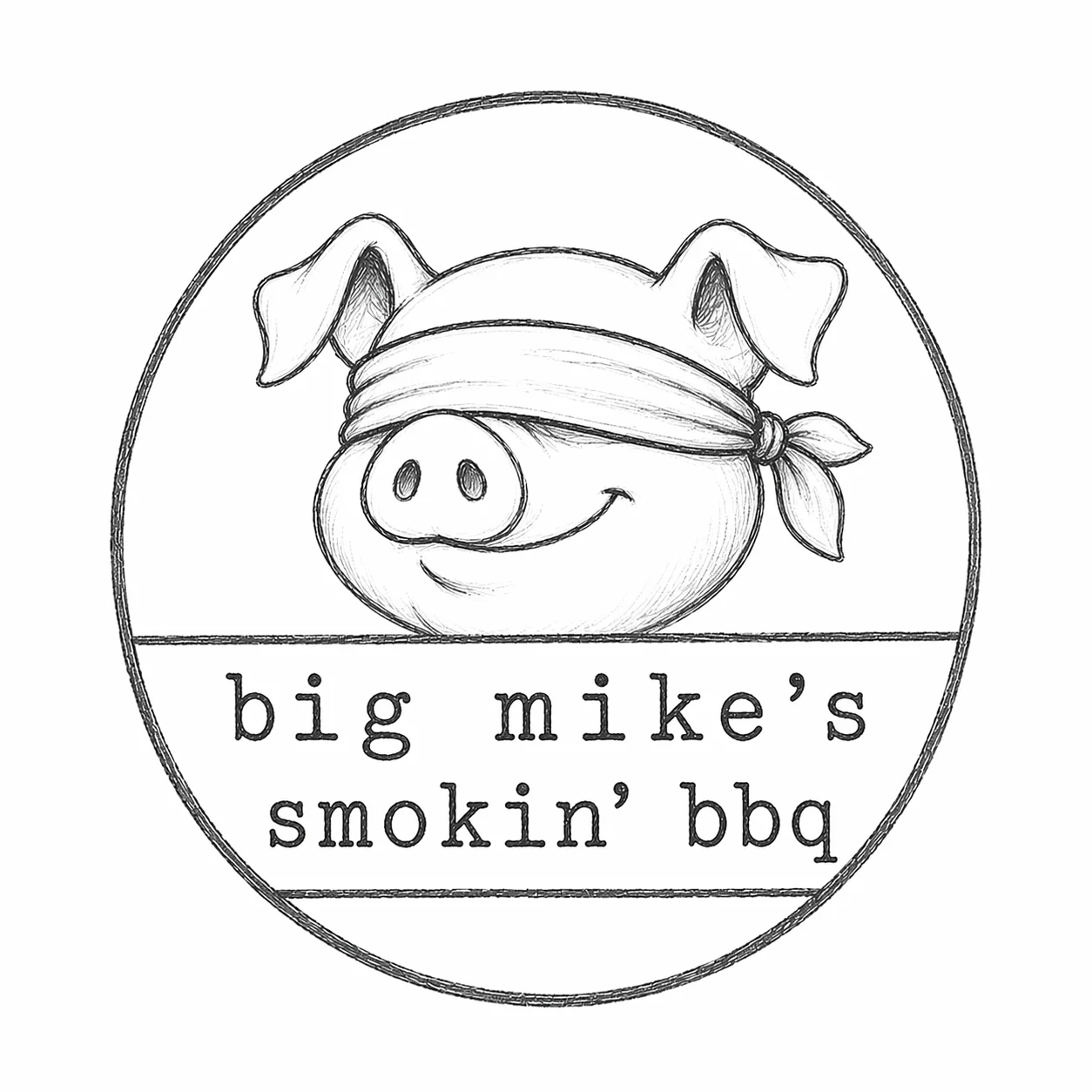 Logo of Big Mike's Smokin' BBQ featuring a smiling pig with a bandana.