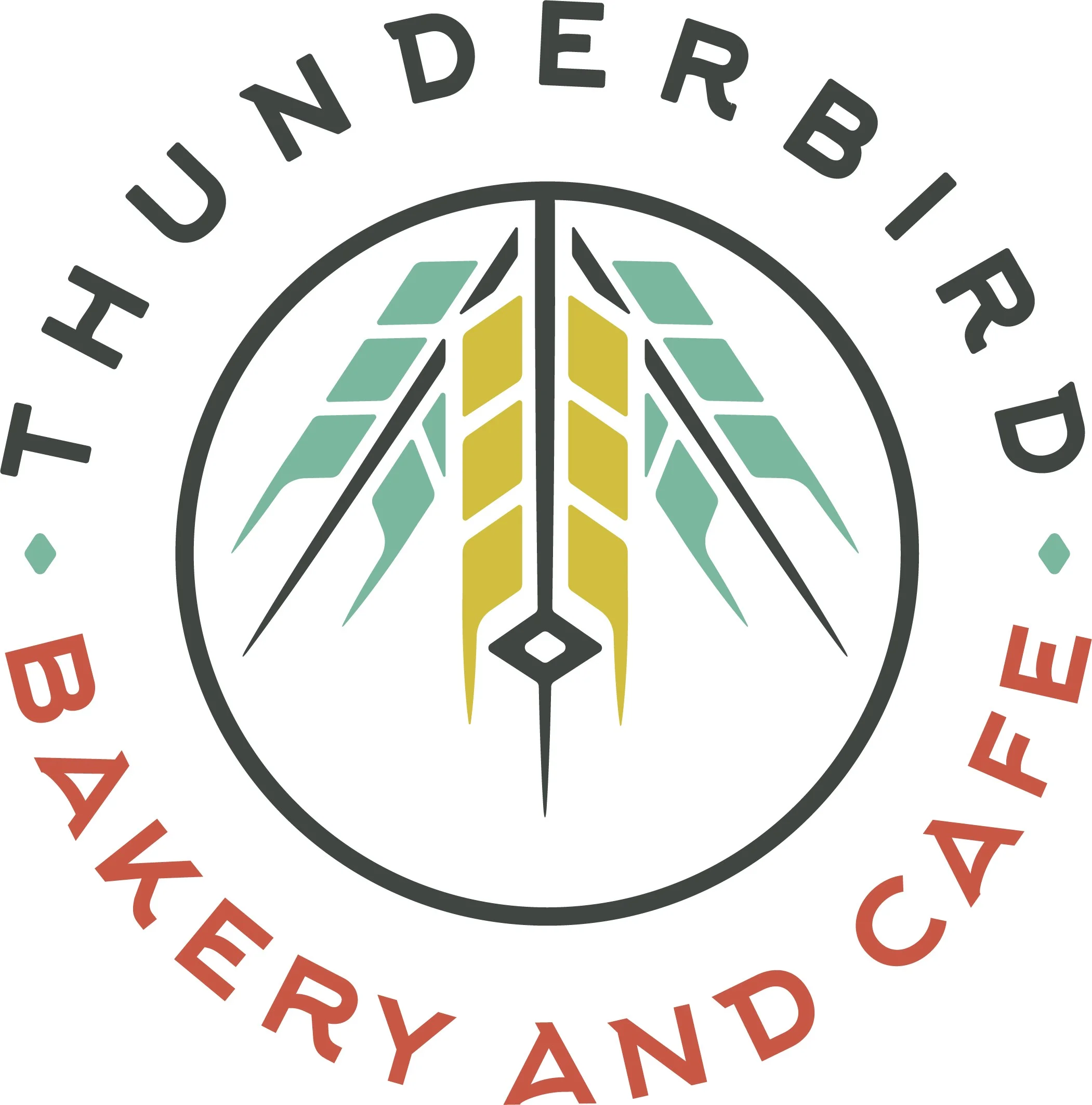 Logo of Thunderbird Bakery and Cafe featuring stylized feathers