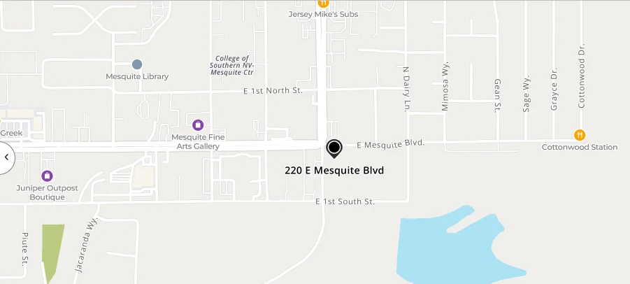 Map showing location at 220 E Mesquite Blvd, Mesquite, NV