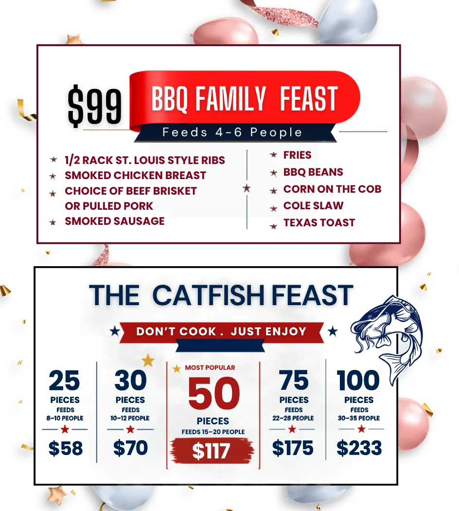 BBQ family feast platter featuring smoked meats and sides