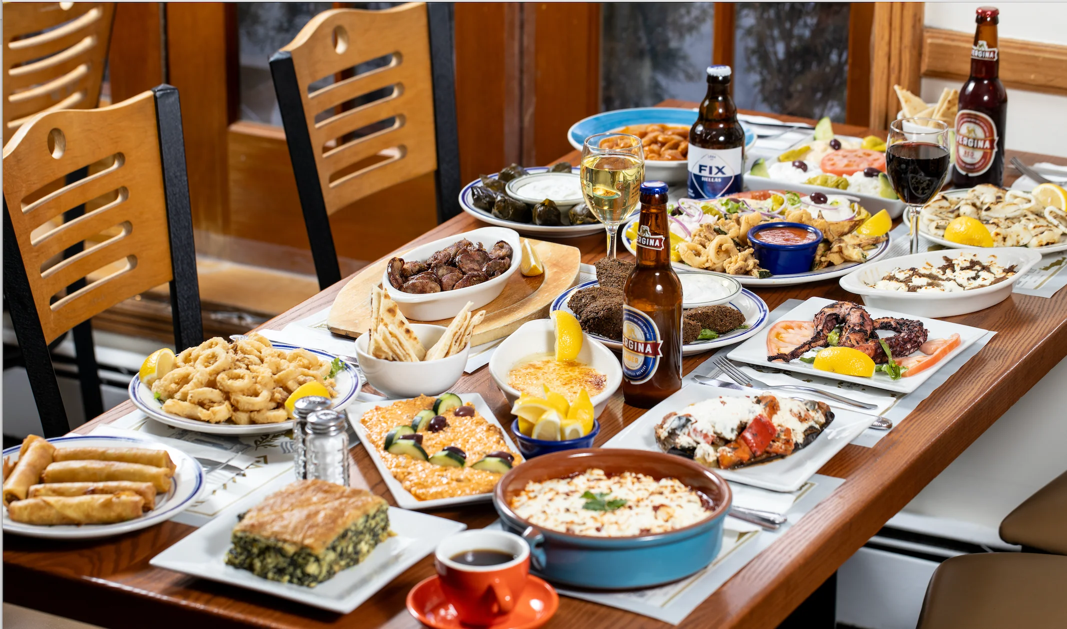 Mediterranean feast with grilled octopus and assorted appetizers