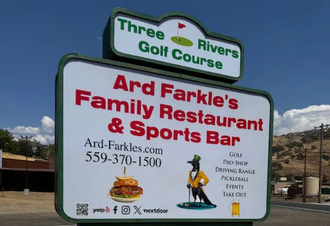 Sign for Ard Farkle's Family Restaurant & Sports Bar at Three Rivers Golf Course