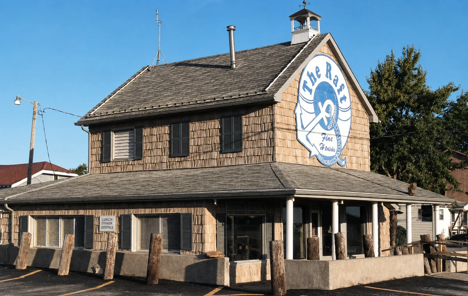 Exterior of The Raft waterfront restaurant in Ira Township, Michigan