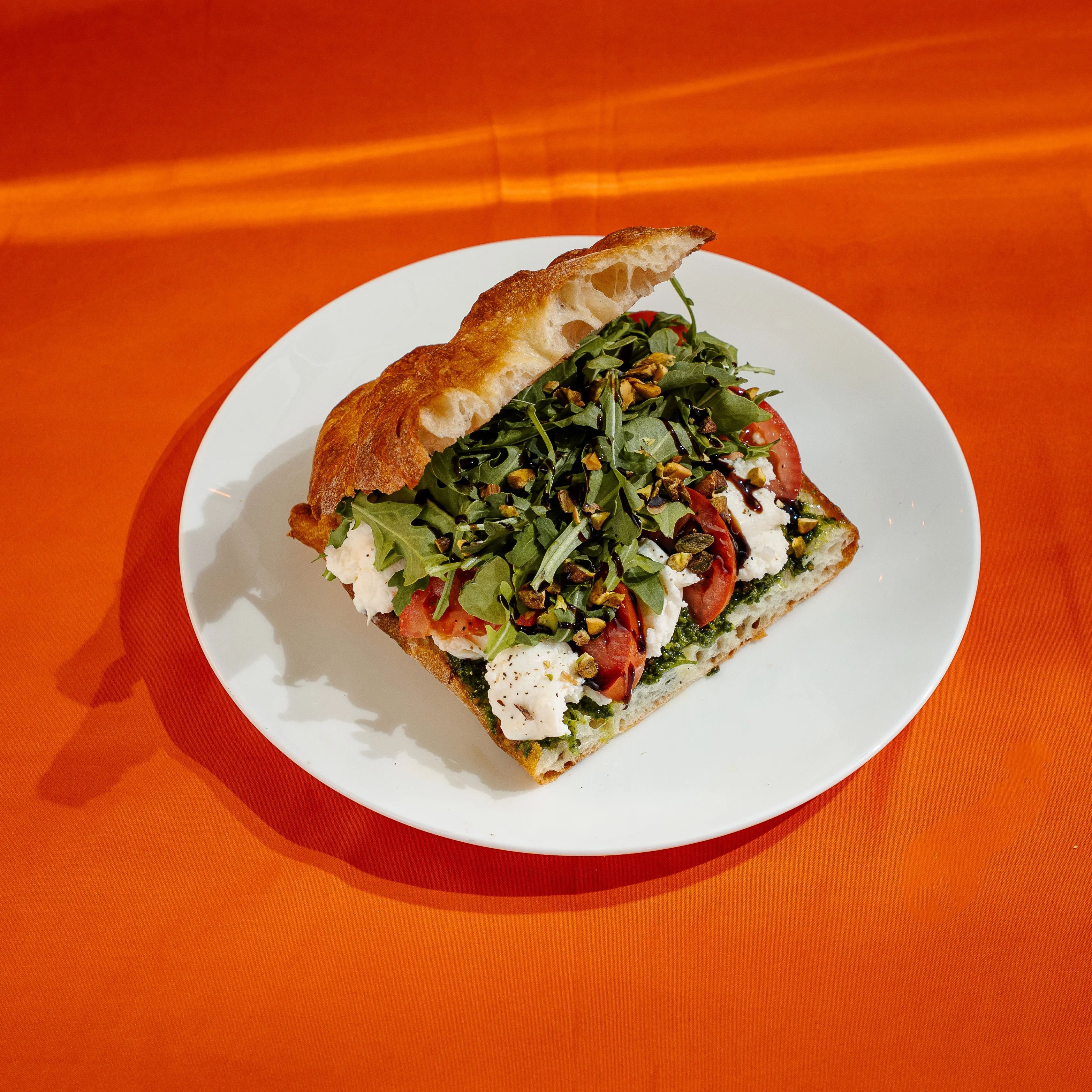 Caprese sandwich with fresh mozzarella and tomatoes