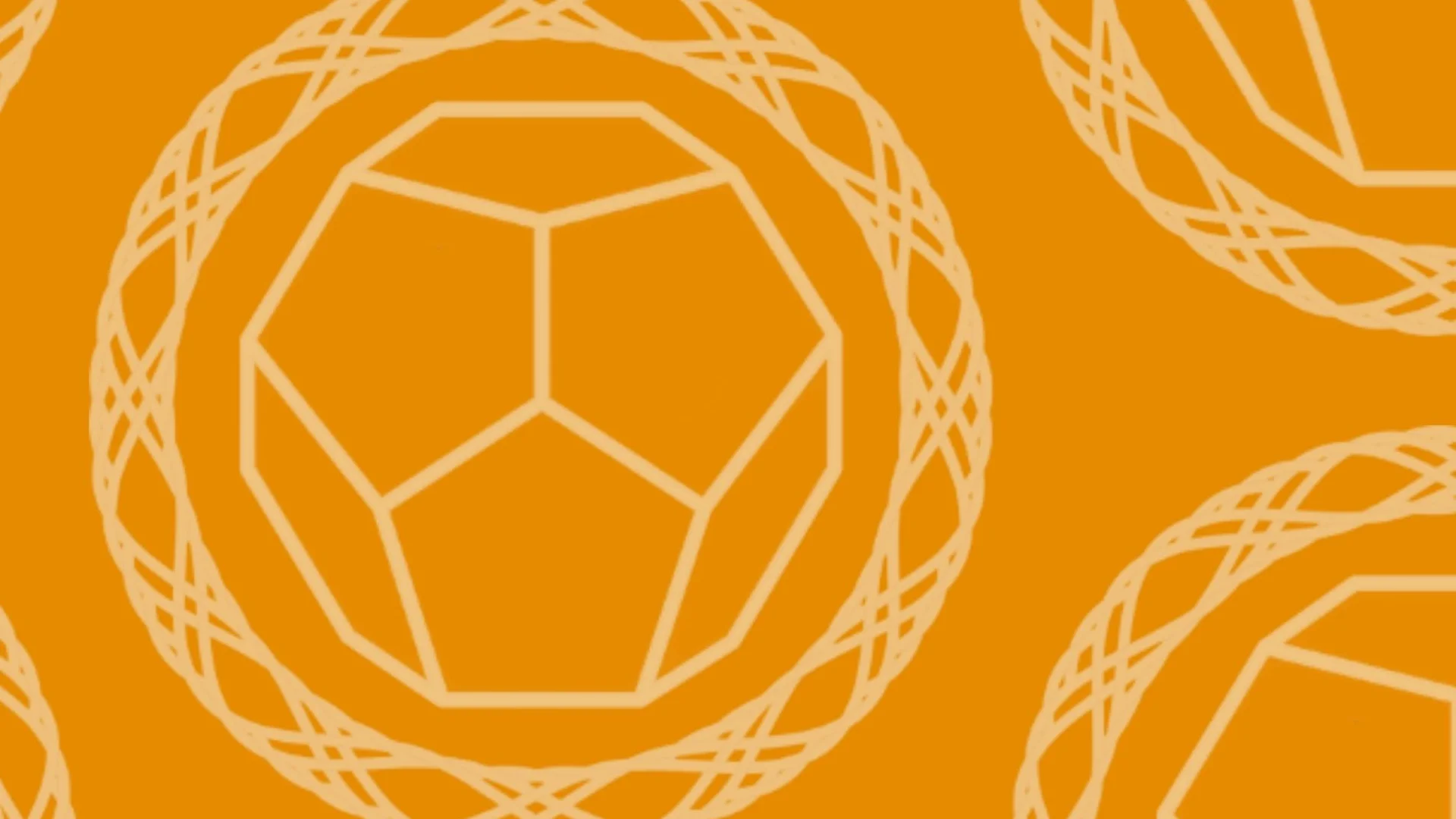Geometric pattern featuring stylized soccer balls on an orange background