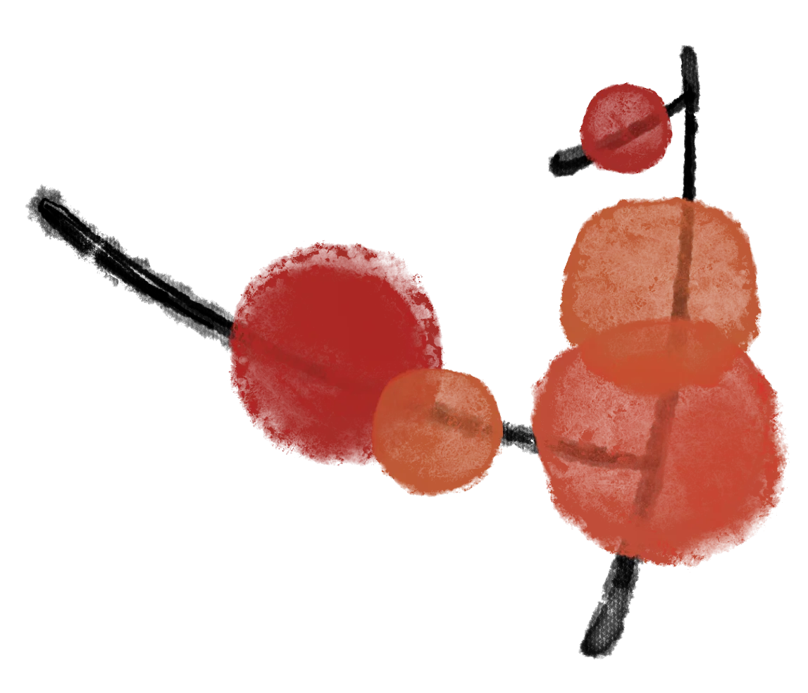 Abstract red and orange watercolor circles on a black background
