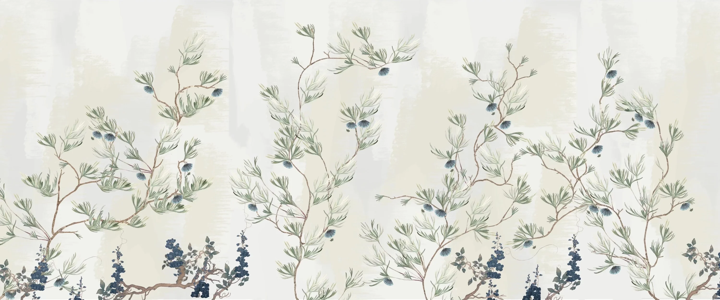 Elegant botanical wallpaper design with olive branches and berries