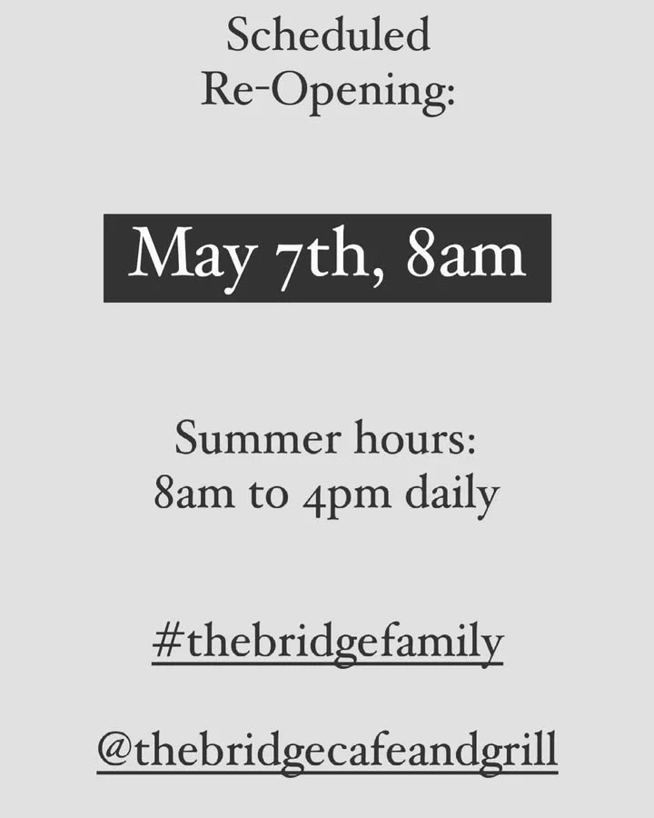 Announcement for a scheduled re-opening event with details about the date and summer operating hours.