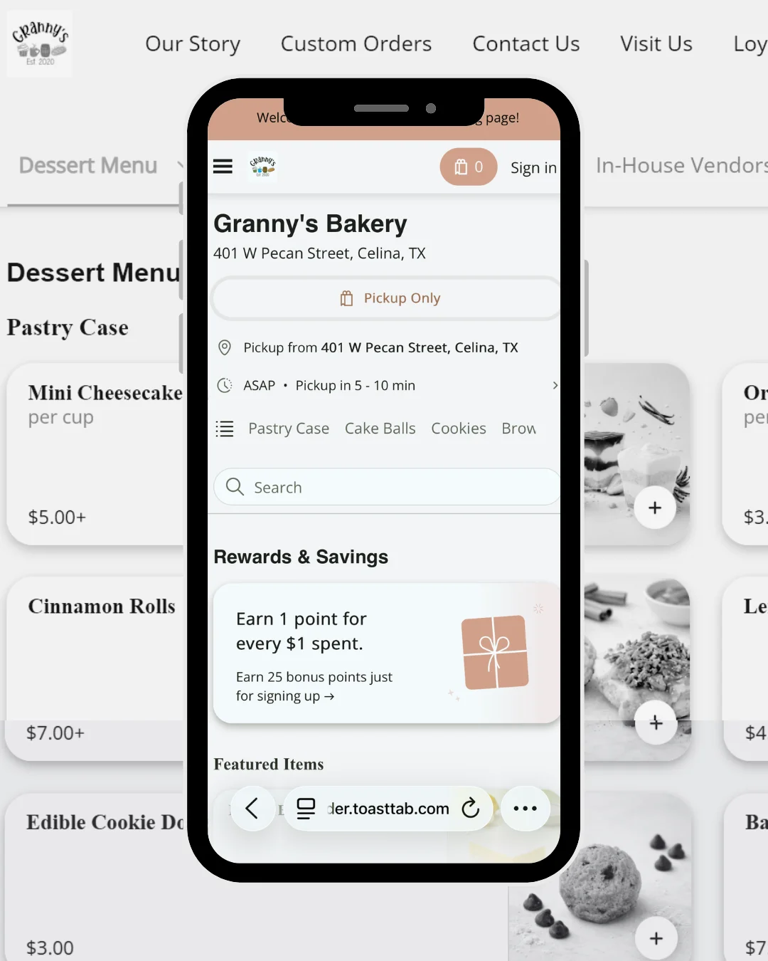 Online ordering graphic for a restaurant with food images.
