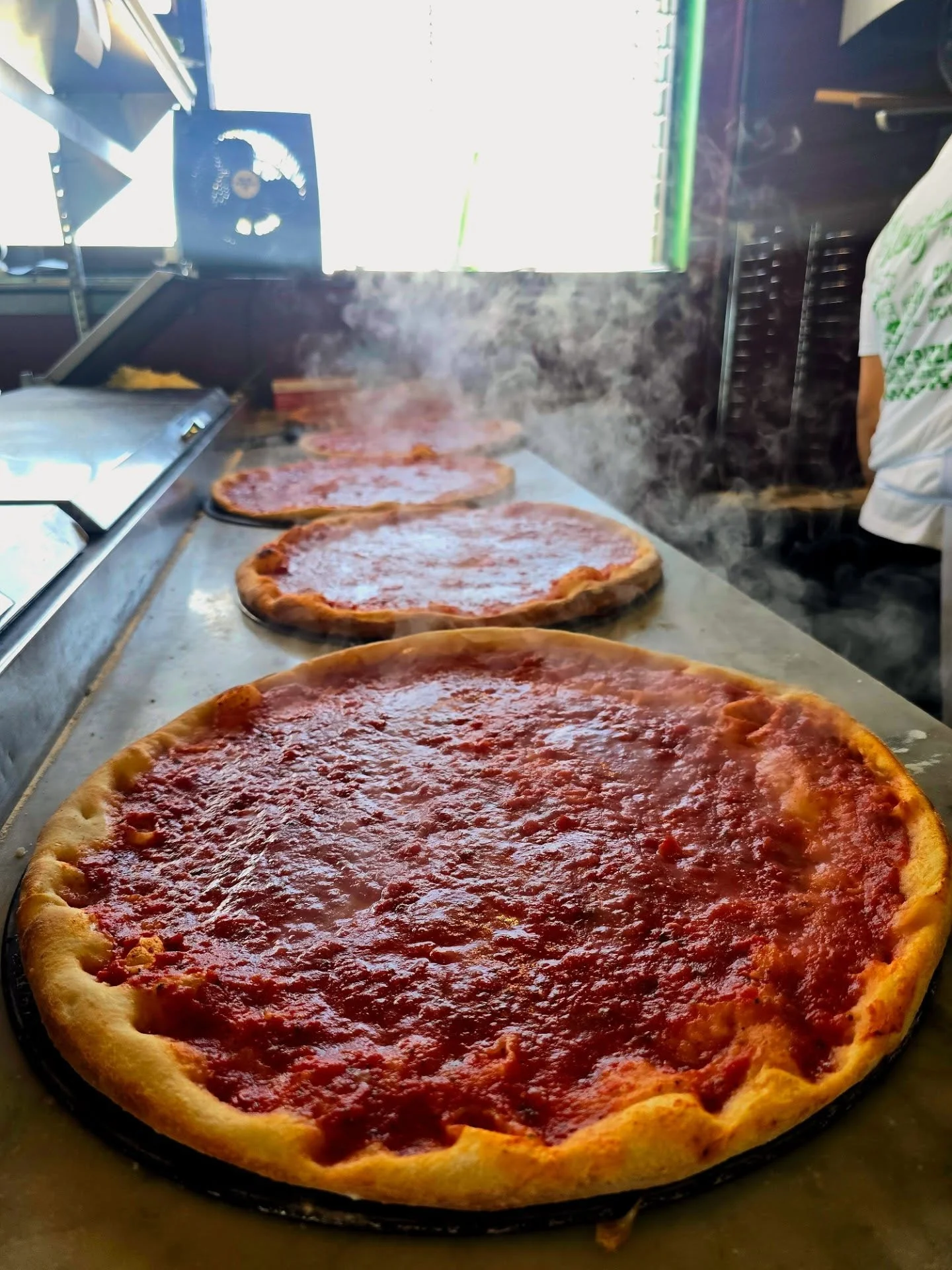 Freshly baked Chicago-style deep dish pizza