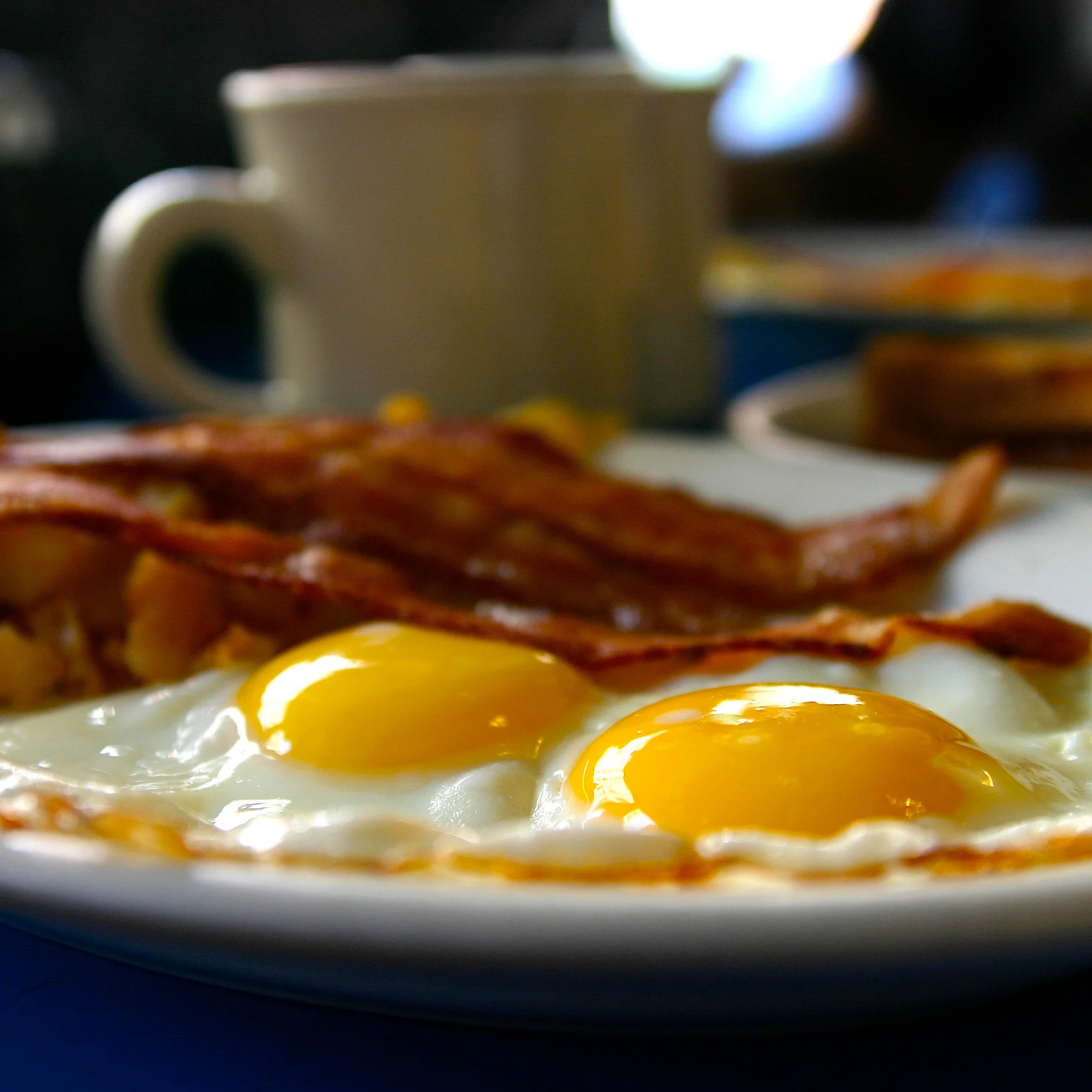 Classic American breakfast with eggs and bacon