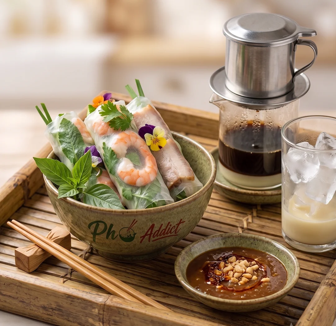 Vietnamese fresh spring rolls with shrimp and herbs