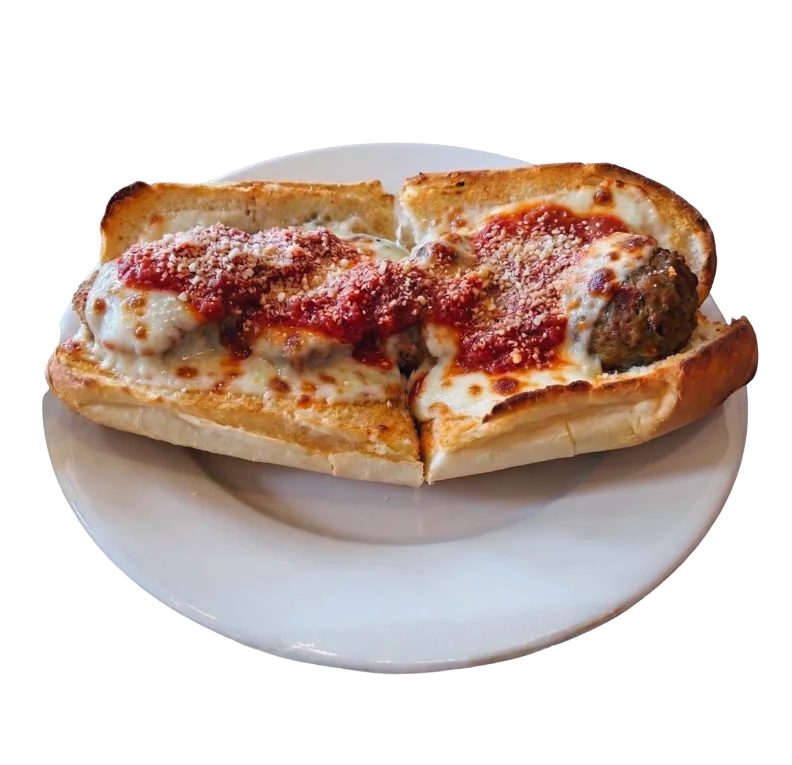 Italian meatball sub sandwich with marinara and melted cheese