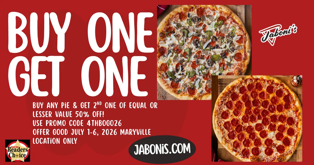 Buy one get one pizza promotion at a pizzeria
