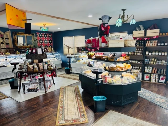 Charming gourmet market interior with assorted local products