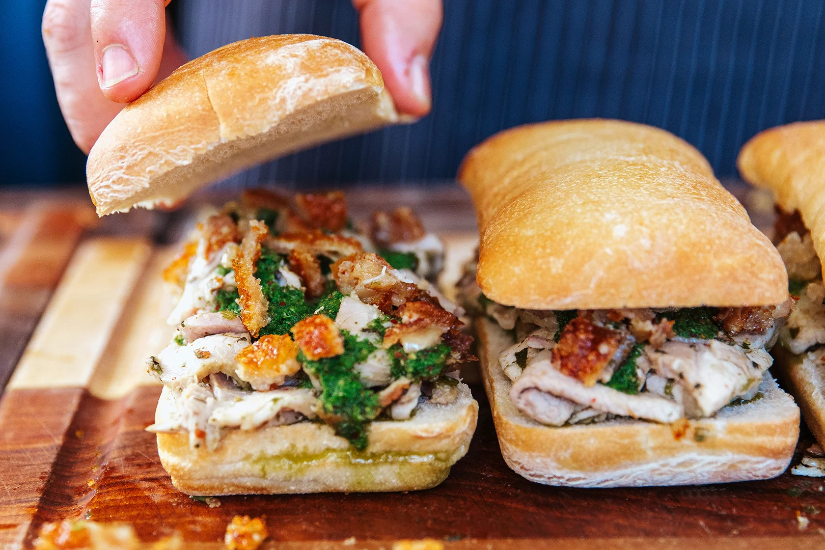 Italian porchetta sandwich with crispy skin